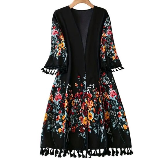 Unbranded Tops - Floral Tassel Kimono Top Lightweight 3/4 Sleeve Open Front NEW Women’s